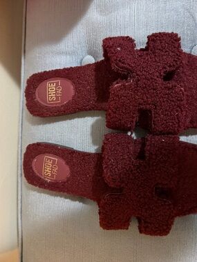 Sherpa Slide Sandals with Logo Patch